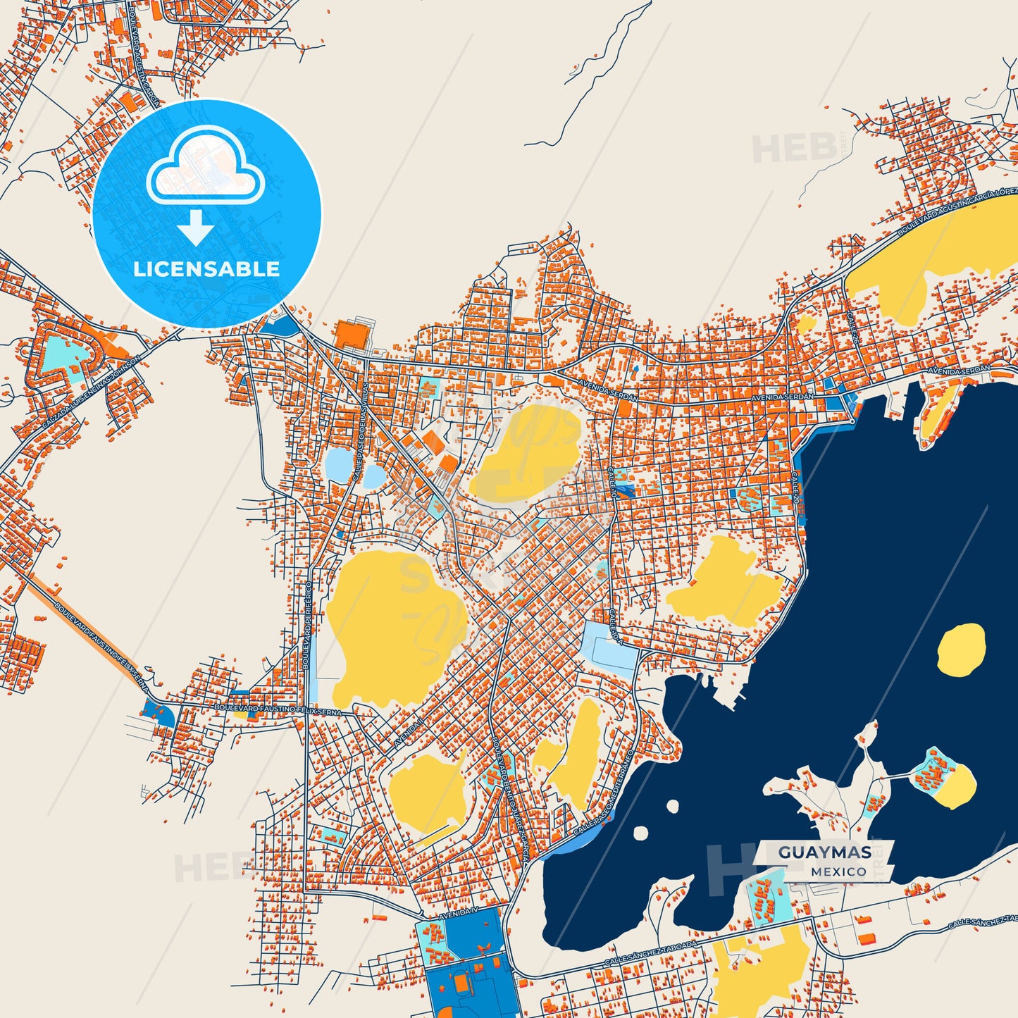 Canvas Print Template of Guaymas Street Map