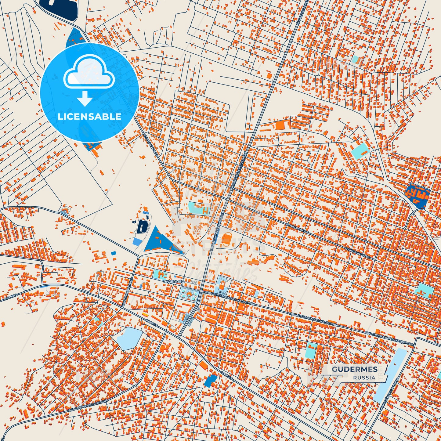 Canvas Print Template of Gudermes Street Map