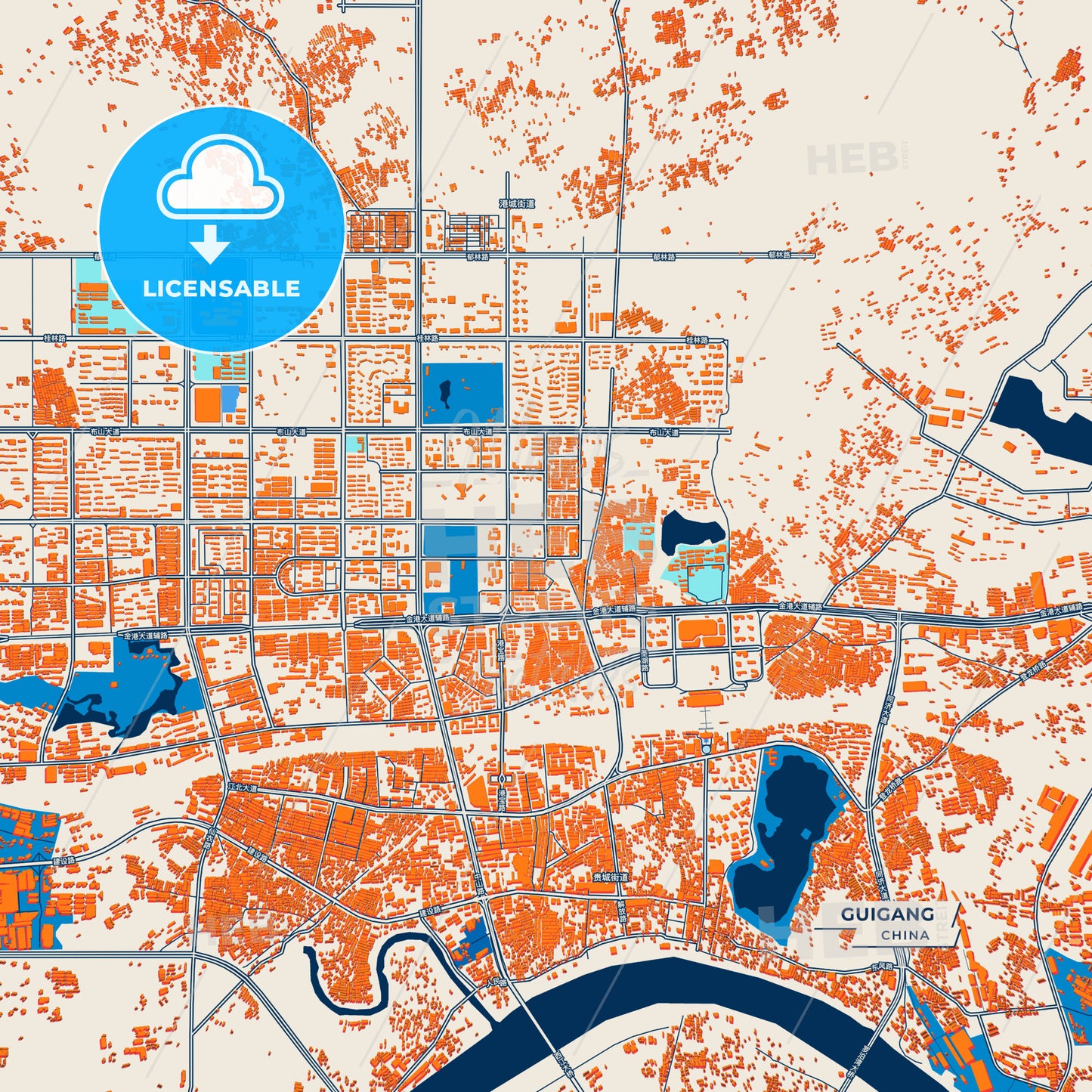Canvas Print Template of Guigang Street Map
