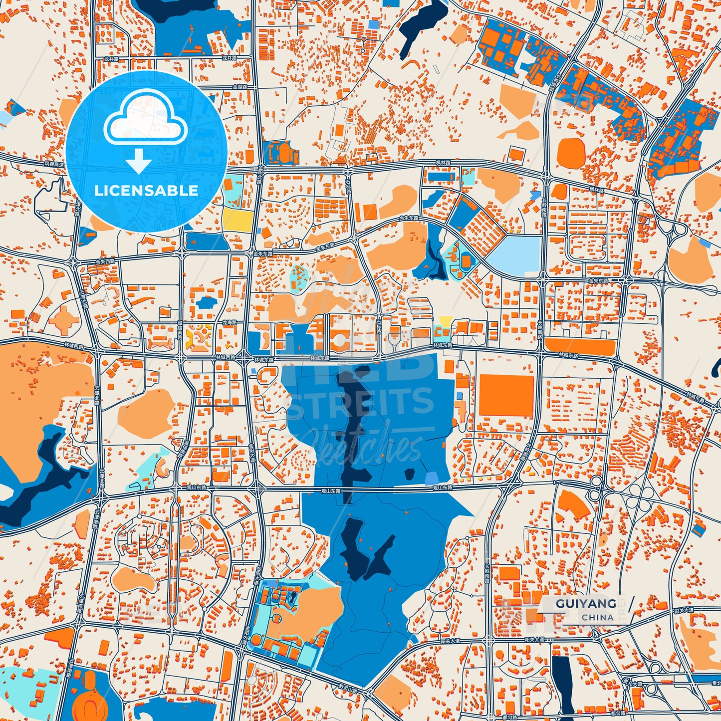 Canvas Print Template of Guiyang Street Map