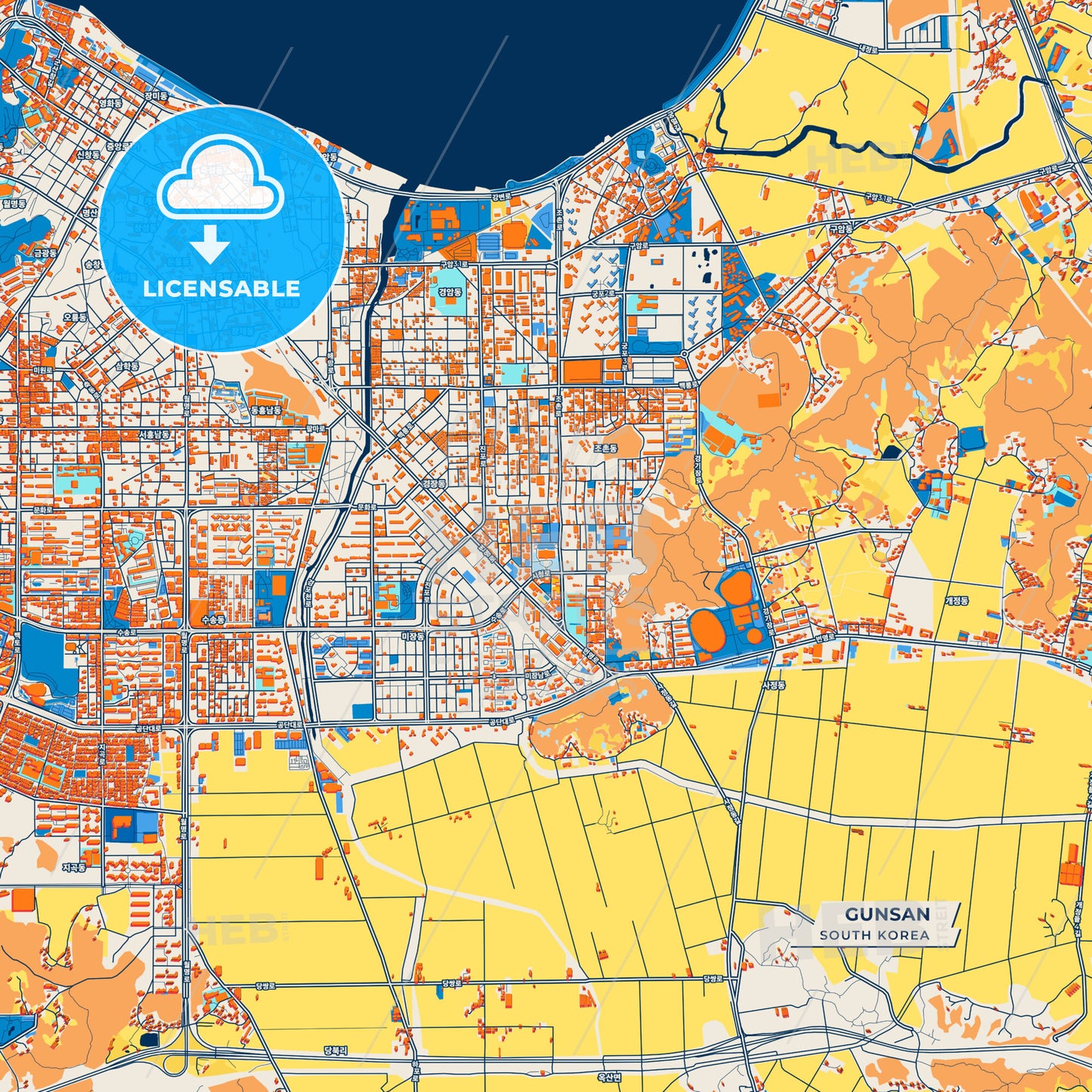 Canvas Print Template of Gunsan Street Map
