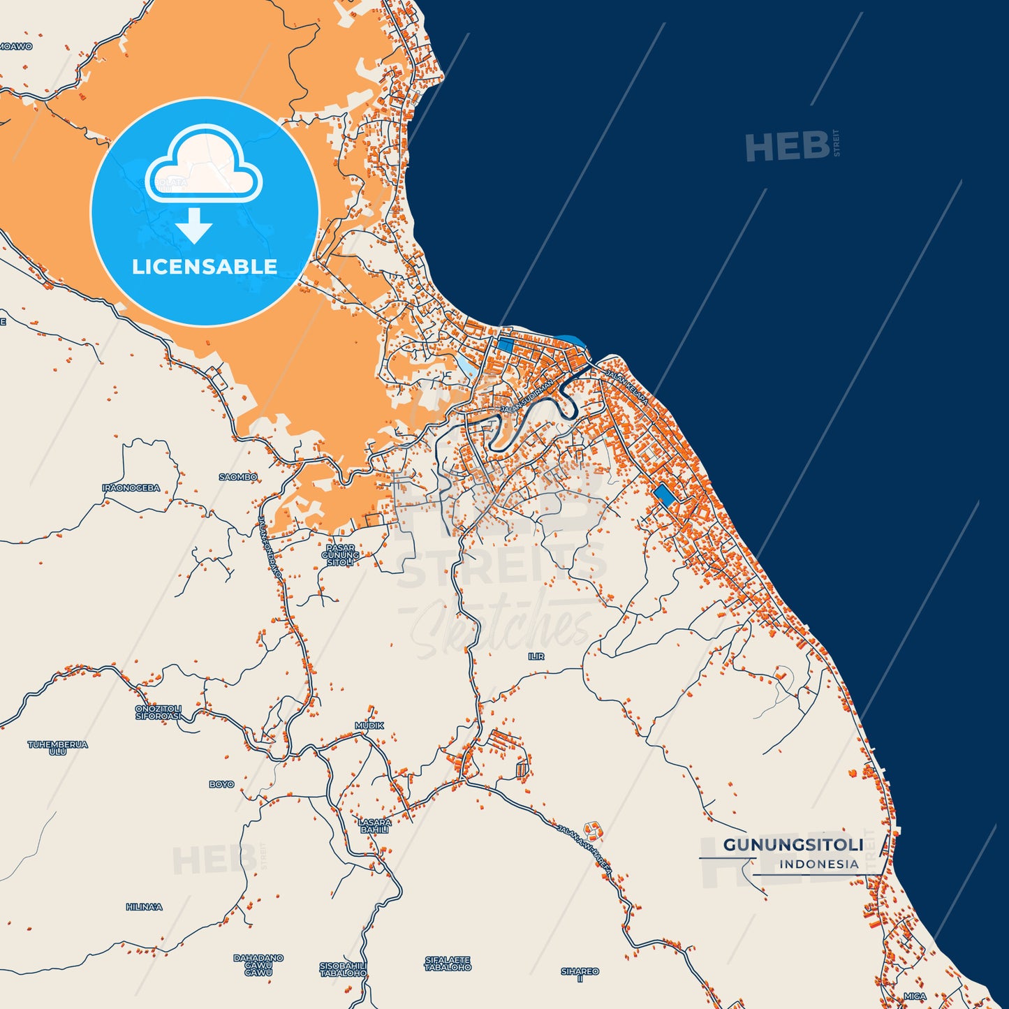 Canvas Print Template of Gunungsitoli Street Map