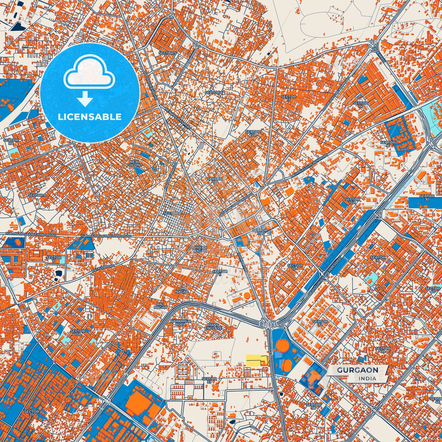 Canvas Print Template of Gurgaon Street Map