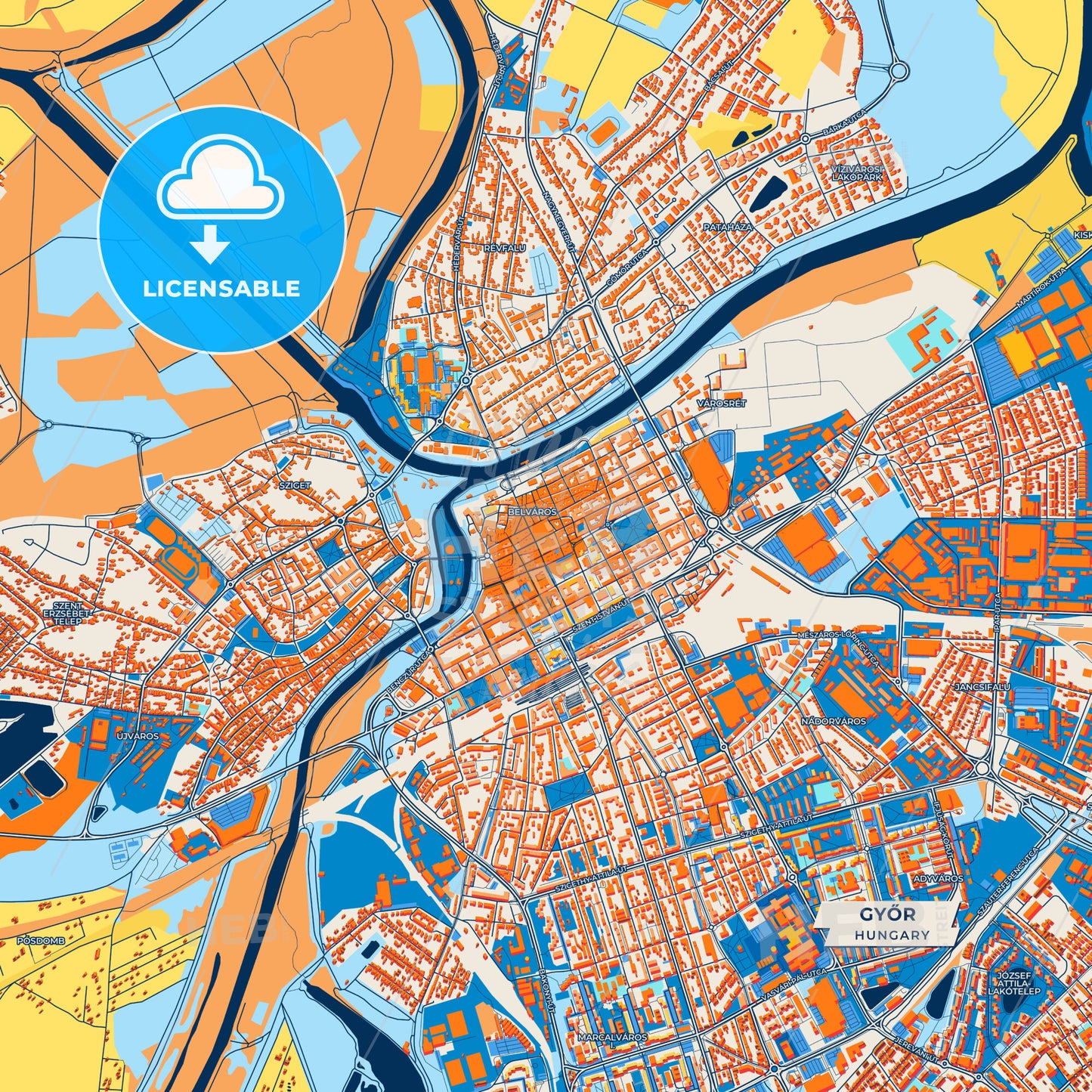 Canvas Print Template of Győr Street Map