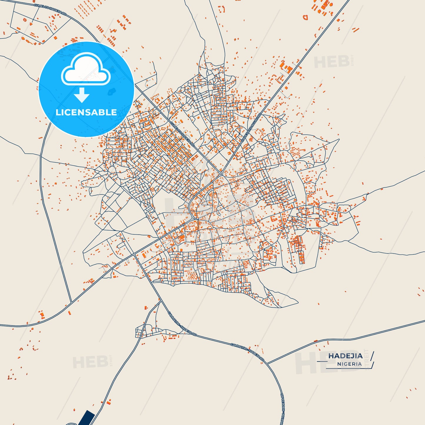 Canvas Print Template of Hadejia Street Map