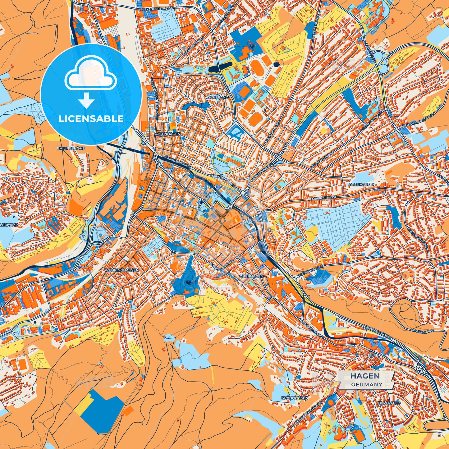 Canvas Print Template of Hagen Street Map