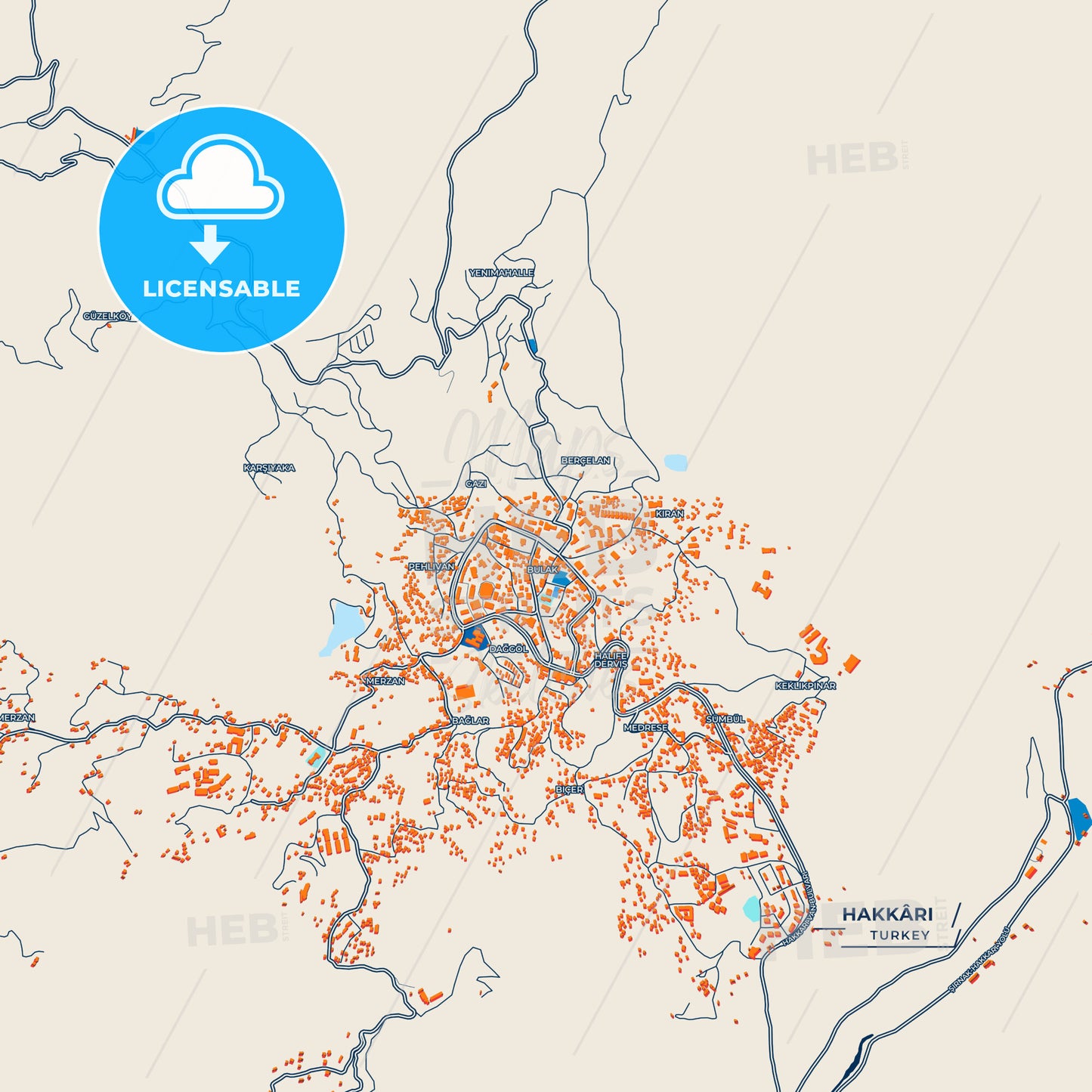 Canvas Print Template of Hakkâri Street Map