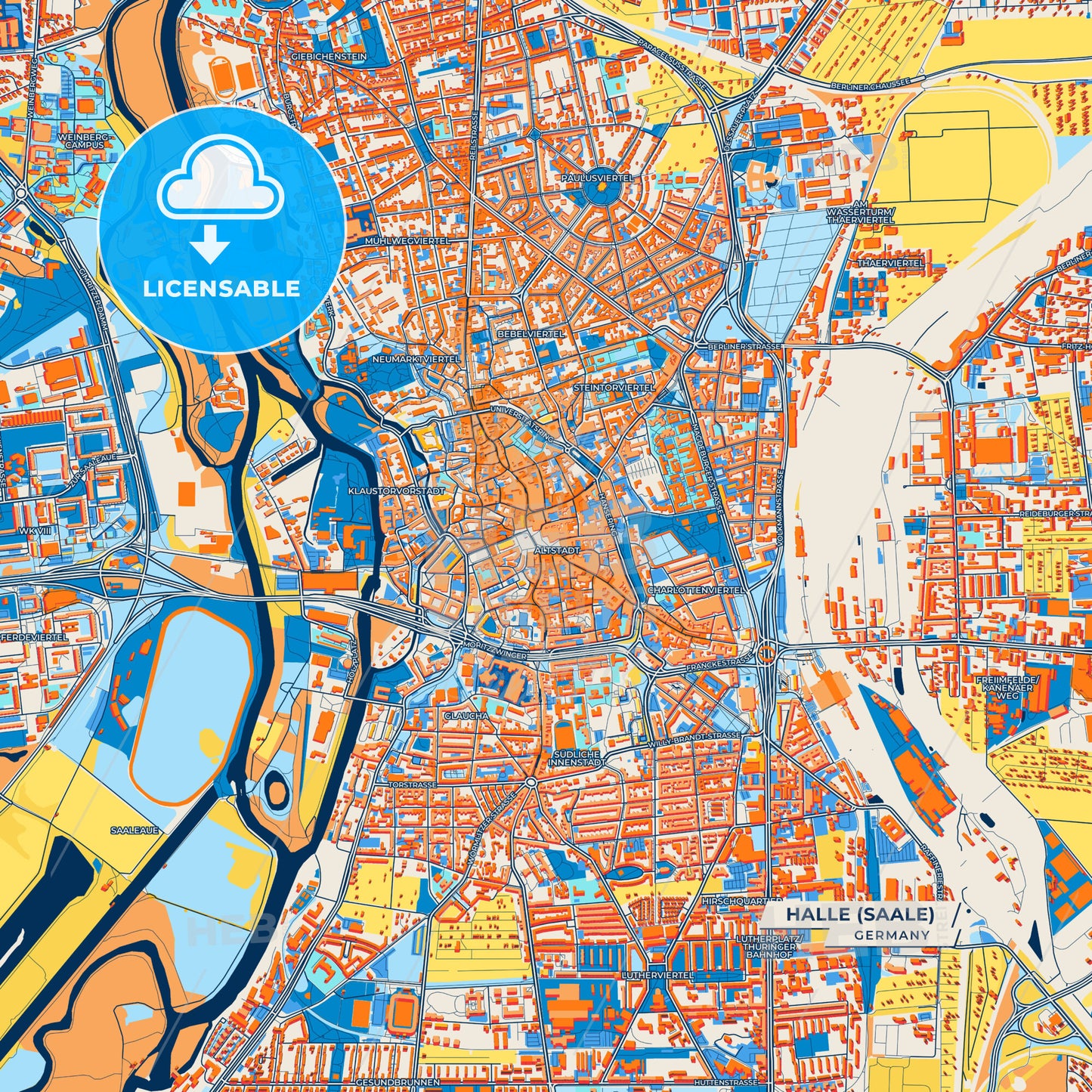 Canvas Print Template of Halle (Saale) Street Map