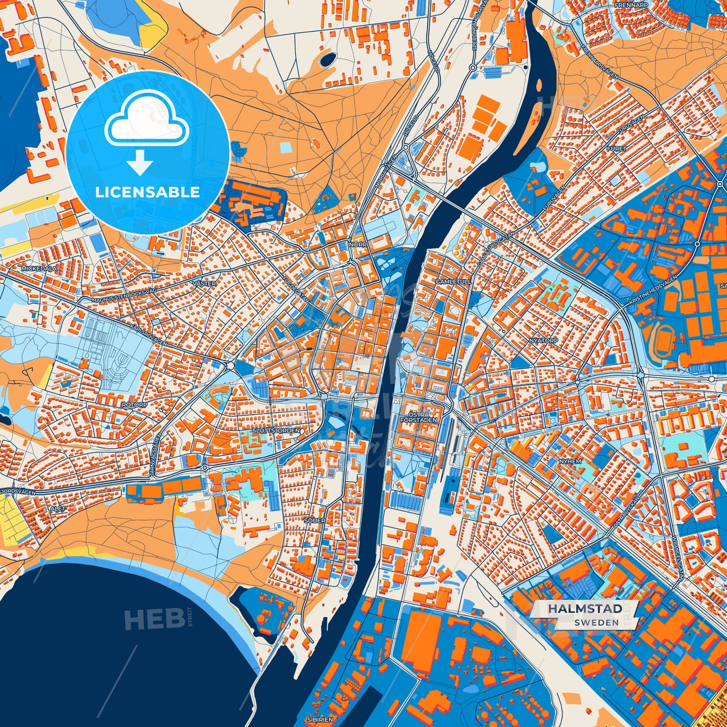 Canvas Print Template of Halmstad Street Map