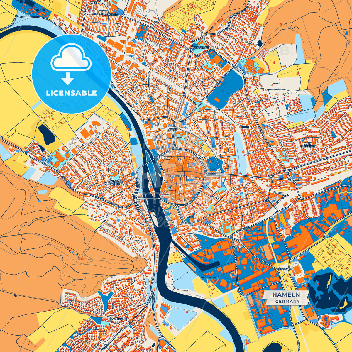 Canvas Print Template of Hameln Street Map
