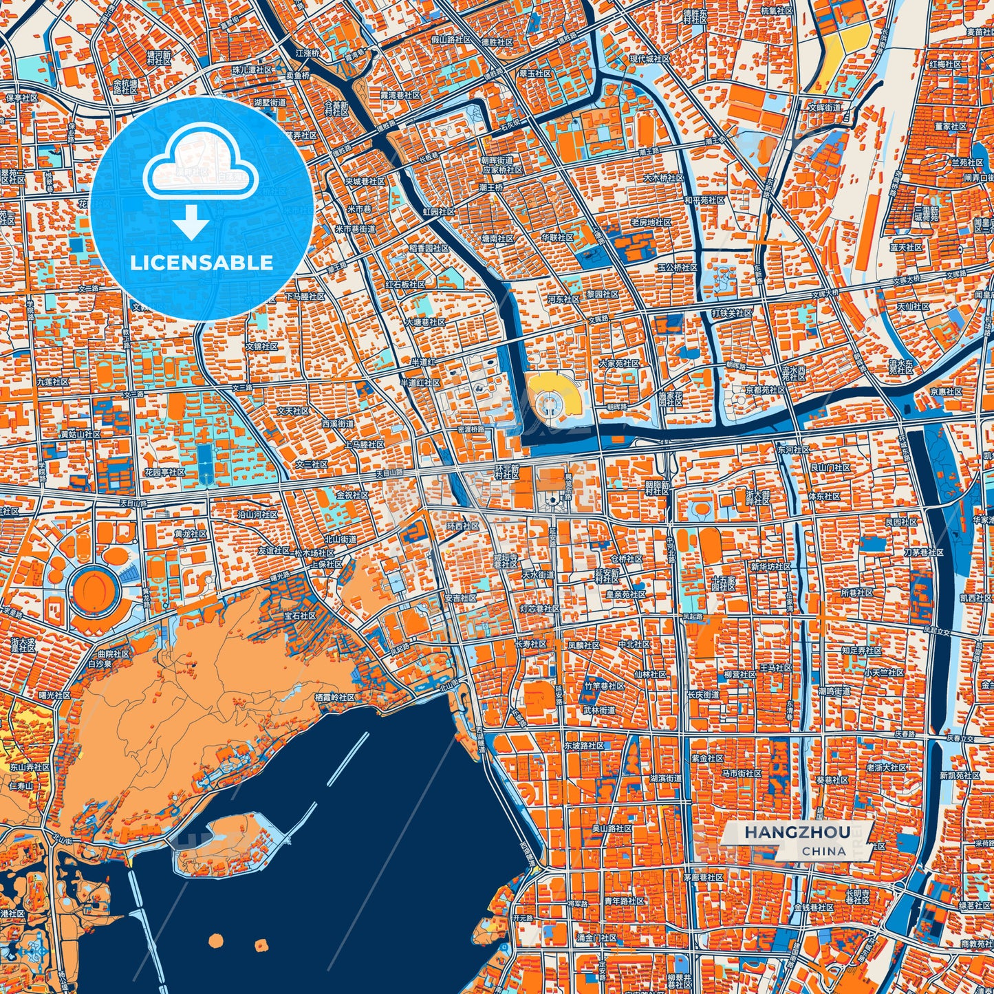 Canvas Print Template of Hangzhou Street Map