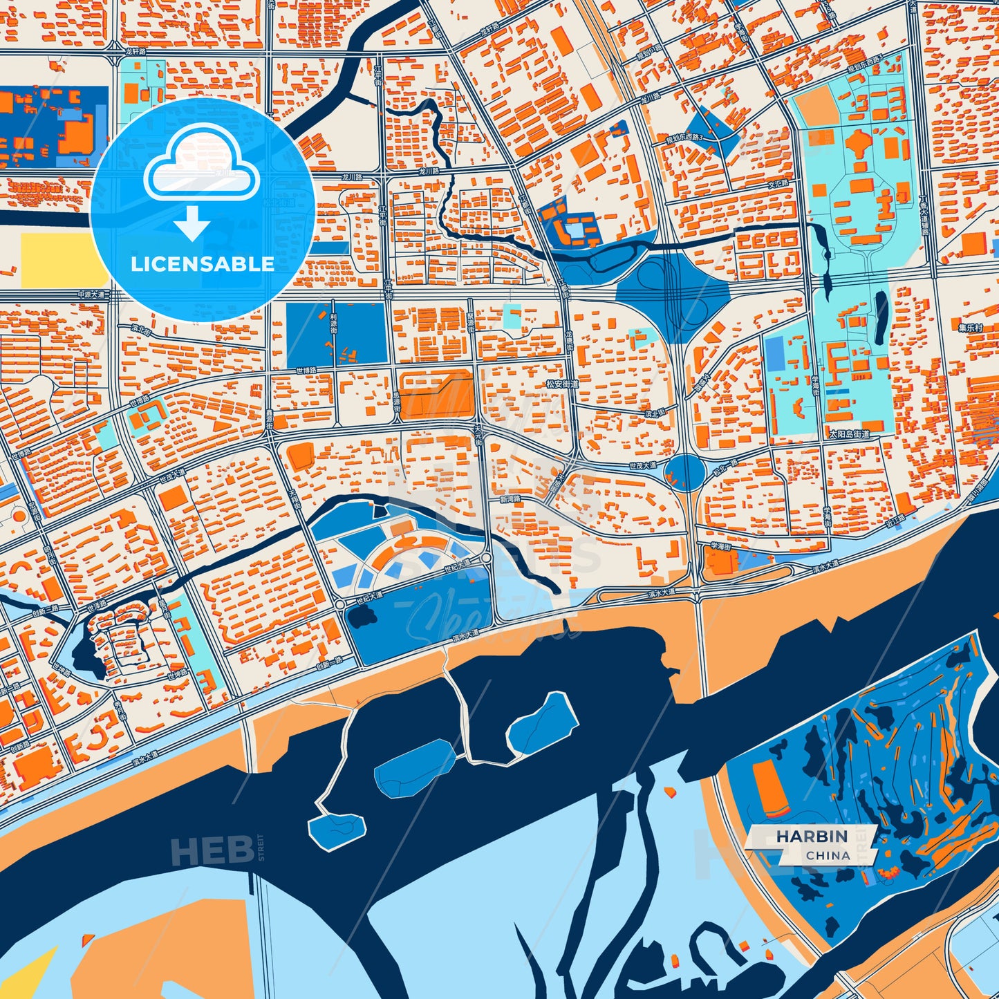 Canvas Print Template of Harbin Street Map