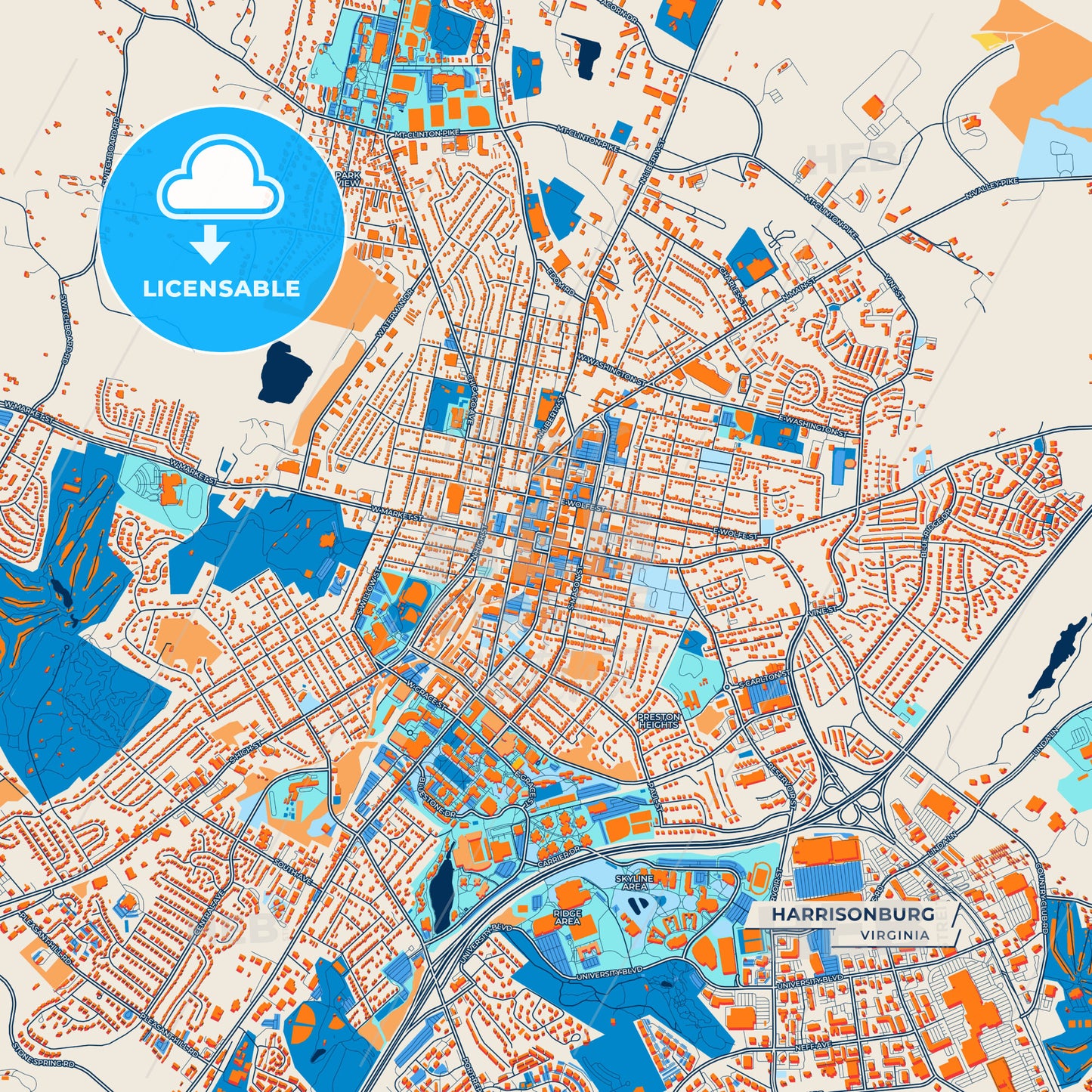Canvas Print Template of Harrisonburg Street Map