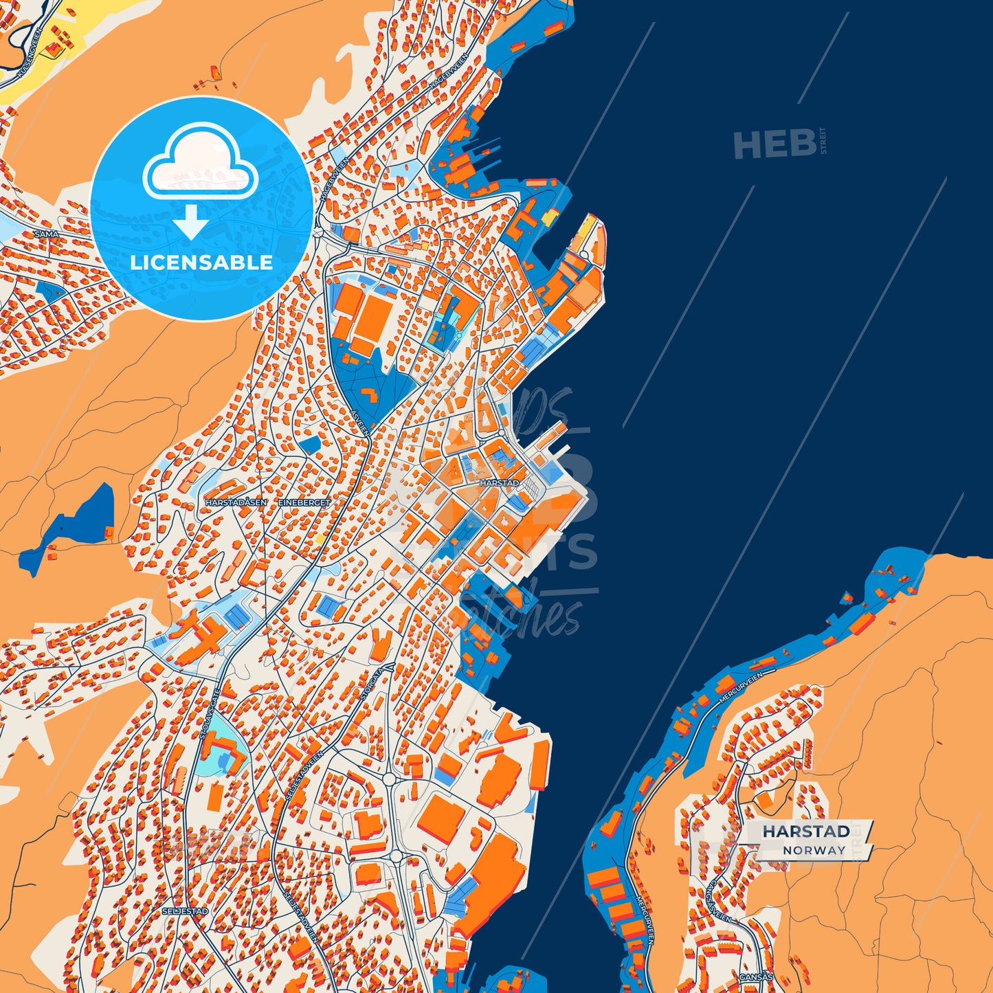 Canvas Print Template of Harstad Street Map