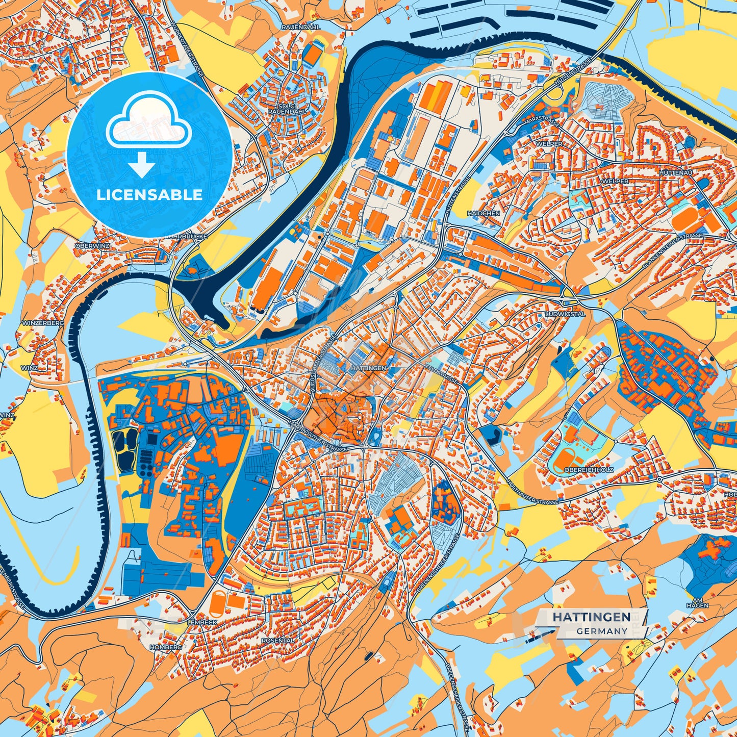 Canvas Print Template of Hattingen Street Map