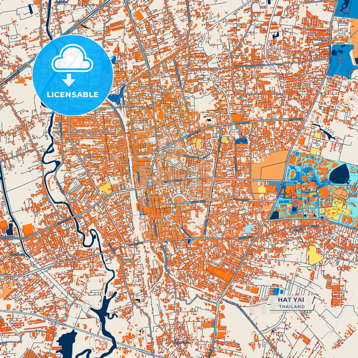 Canvas Print Template of Hat Yai Street Map