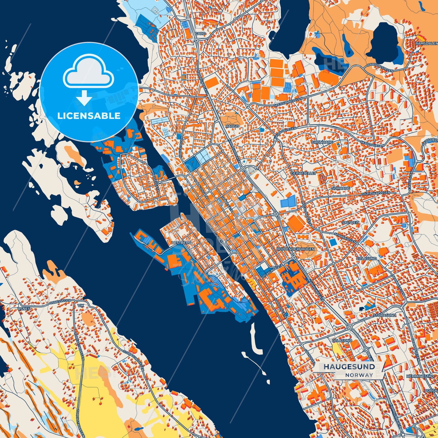Canvas Print Template of Haugesund Street Map