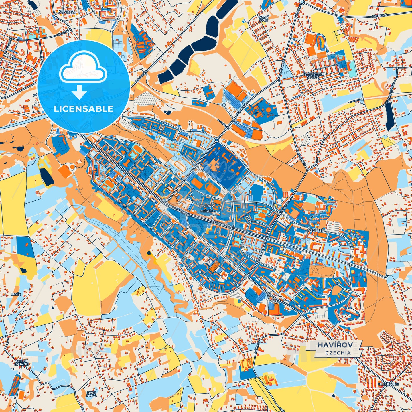 Canvas Print Template of Havířov Street Map