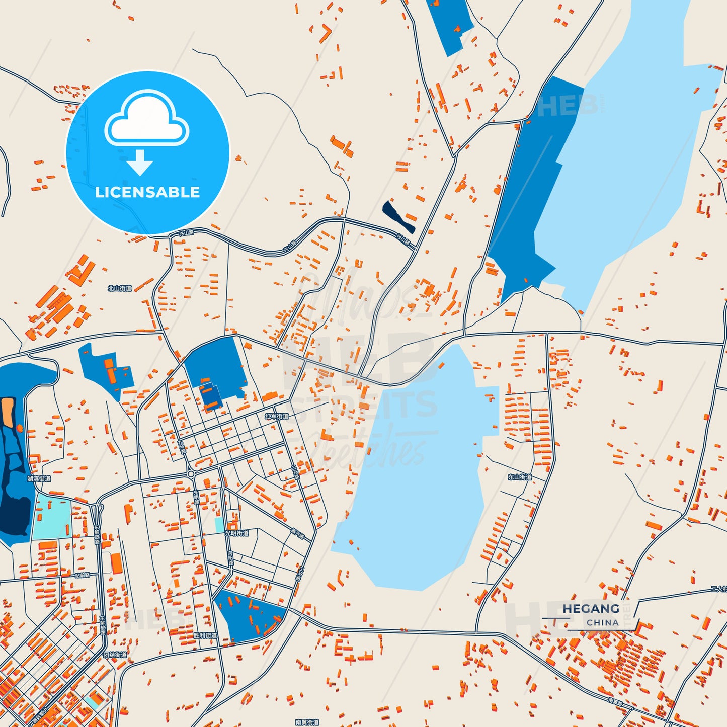 Canvas Print Template of Hegang Street Map