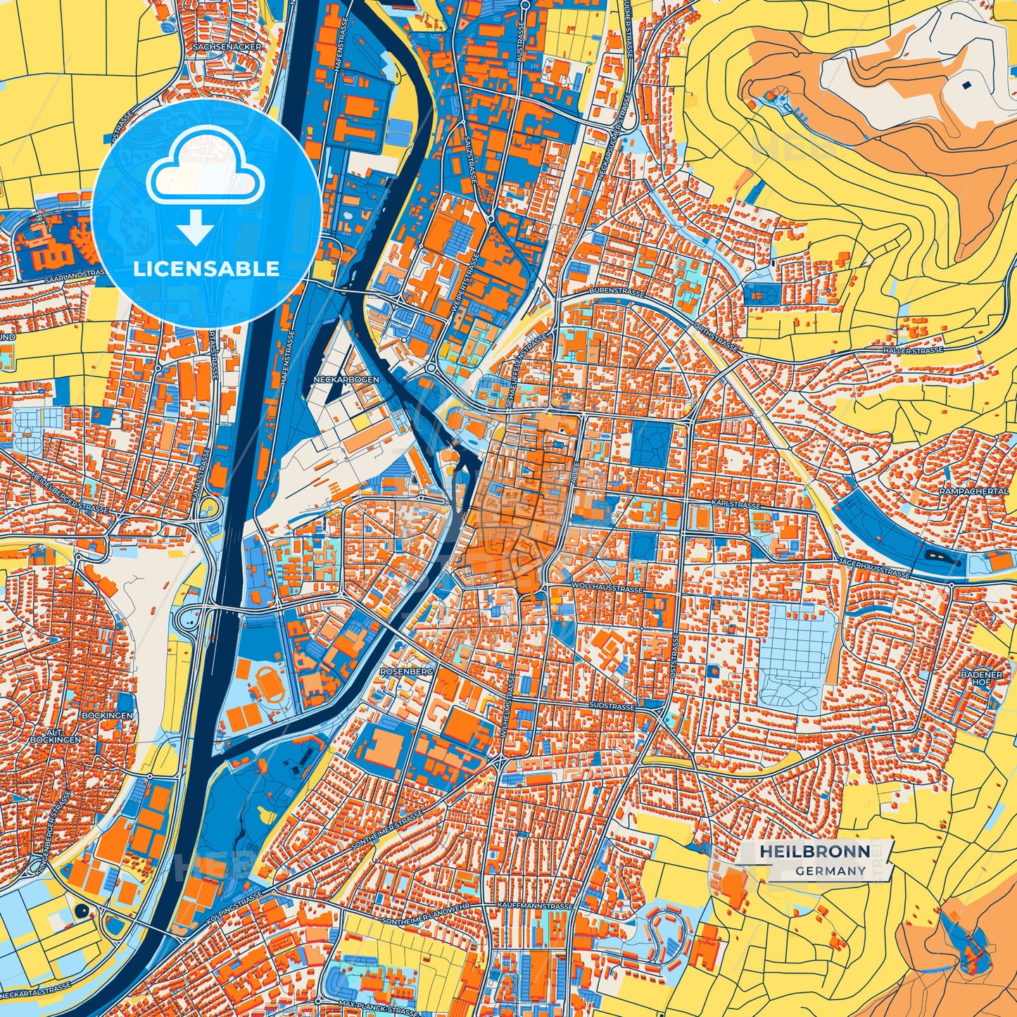 Canvas Print Template of Heilbronn Street Map