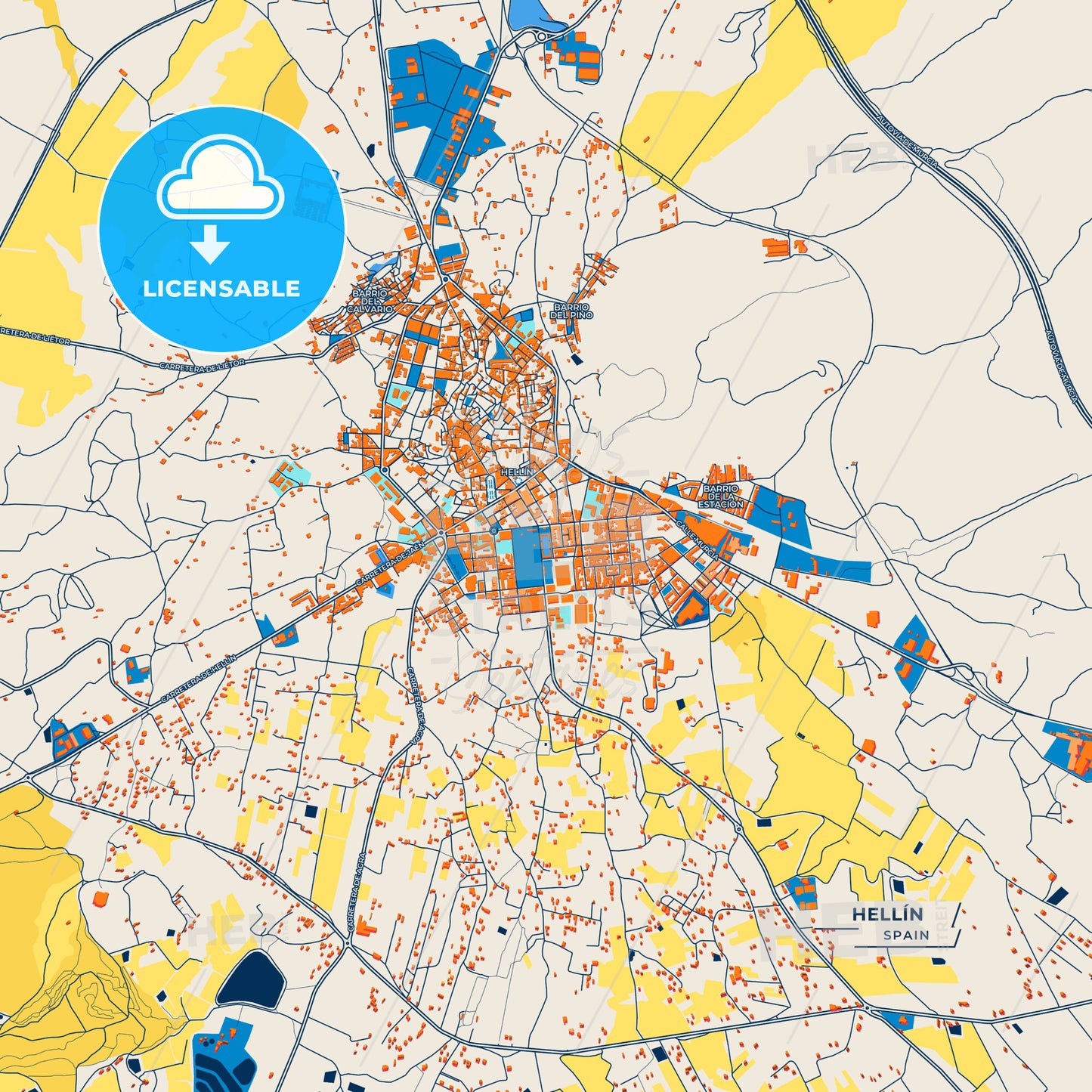 Canvas Print Template of Hellín Street Map