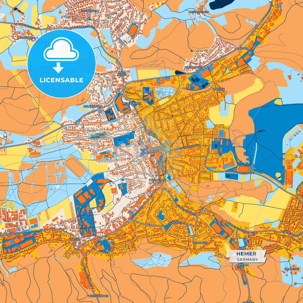 Canvas Print Template of Hemer Street Map