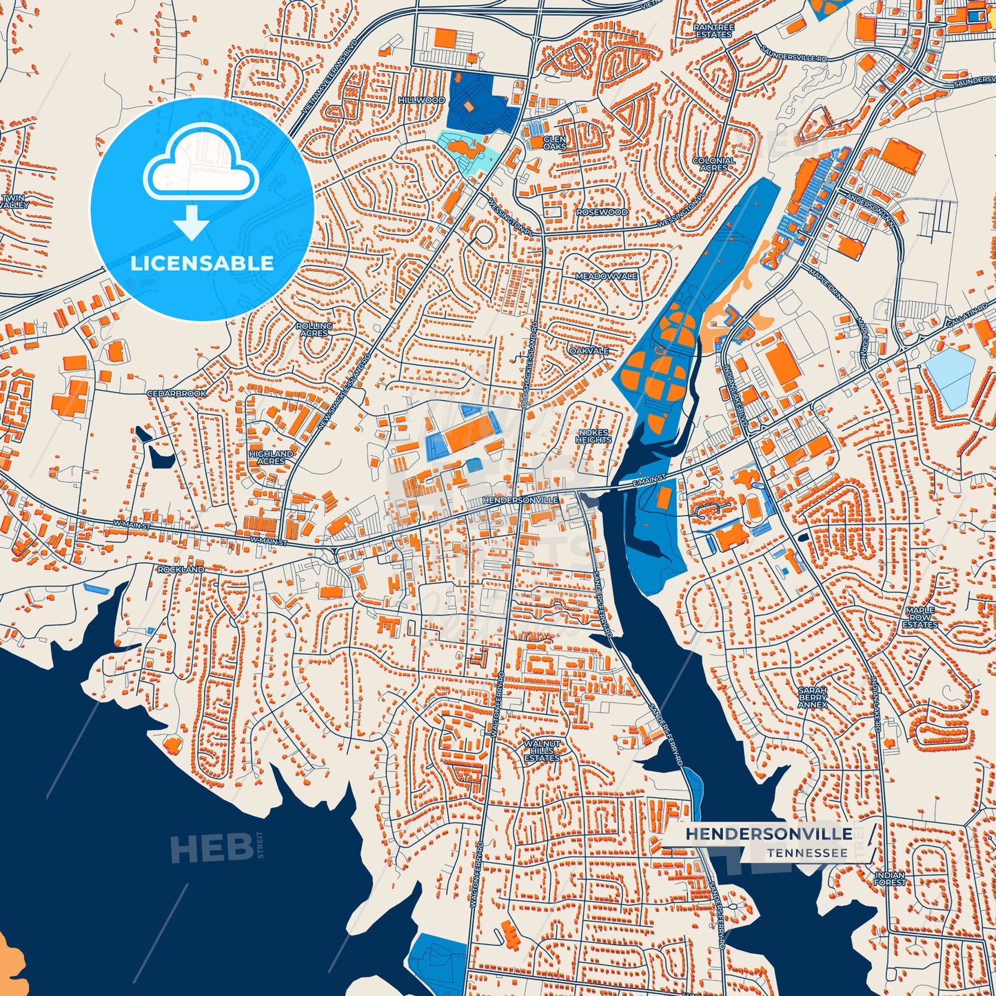 Canvas Print Template of Hendersonville Street Map