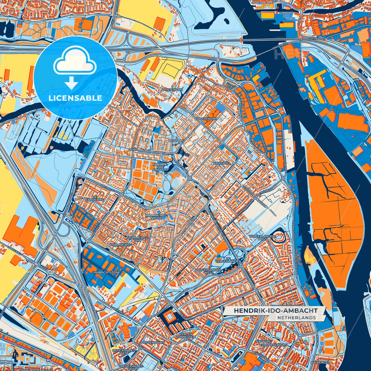 Canvas Print Template of Hendrik-Ido-Ambacht Street Map