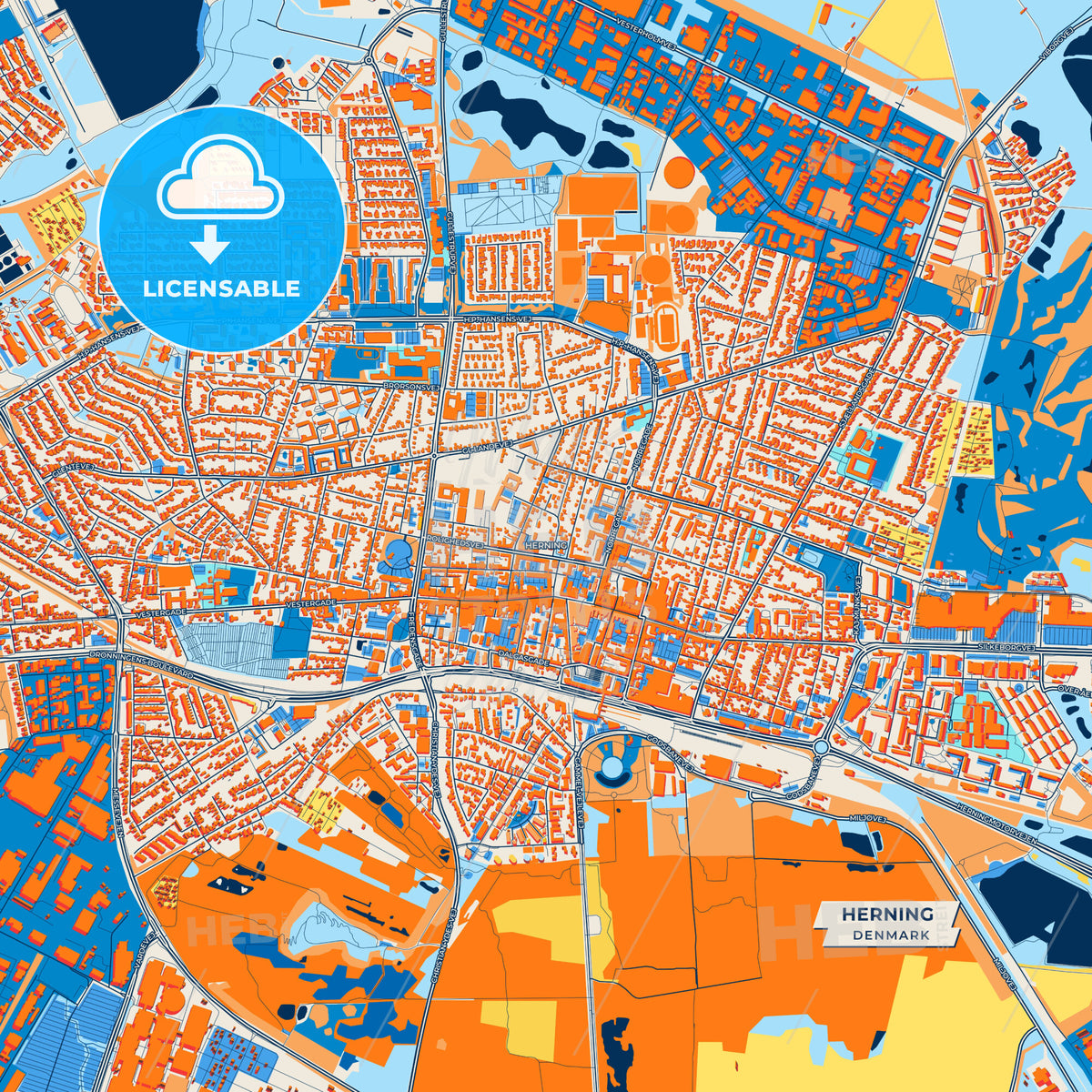 Canvas Print Template of Herning Street Map
