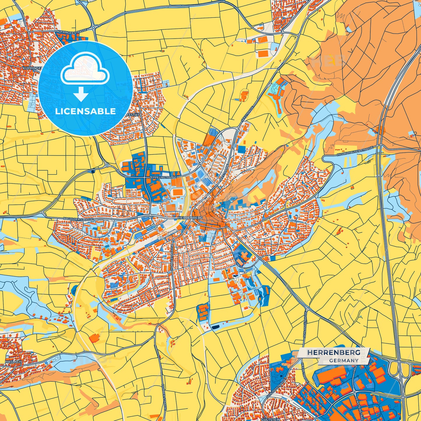 Canvas Print Template of Herrenberg Street Map