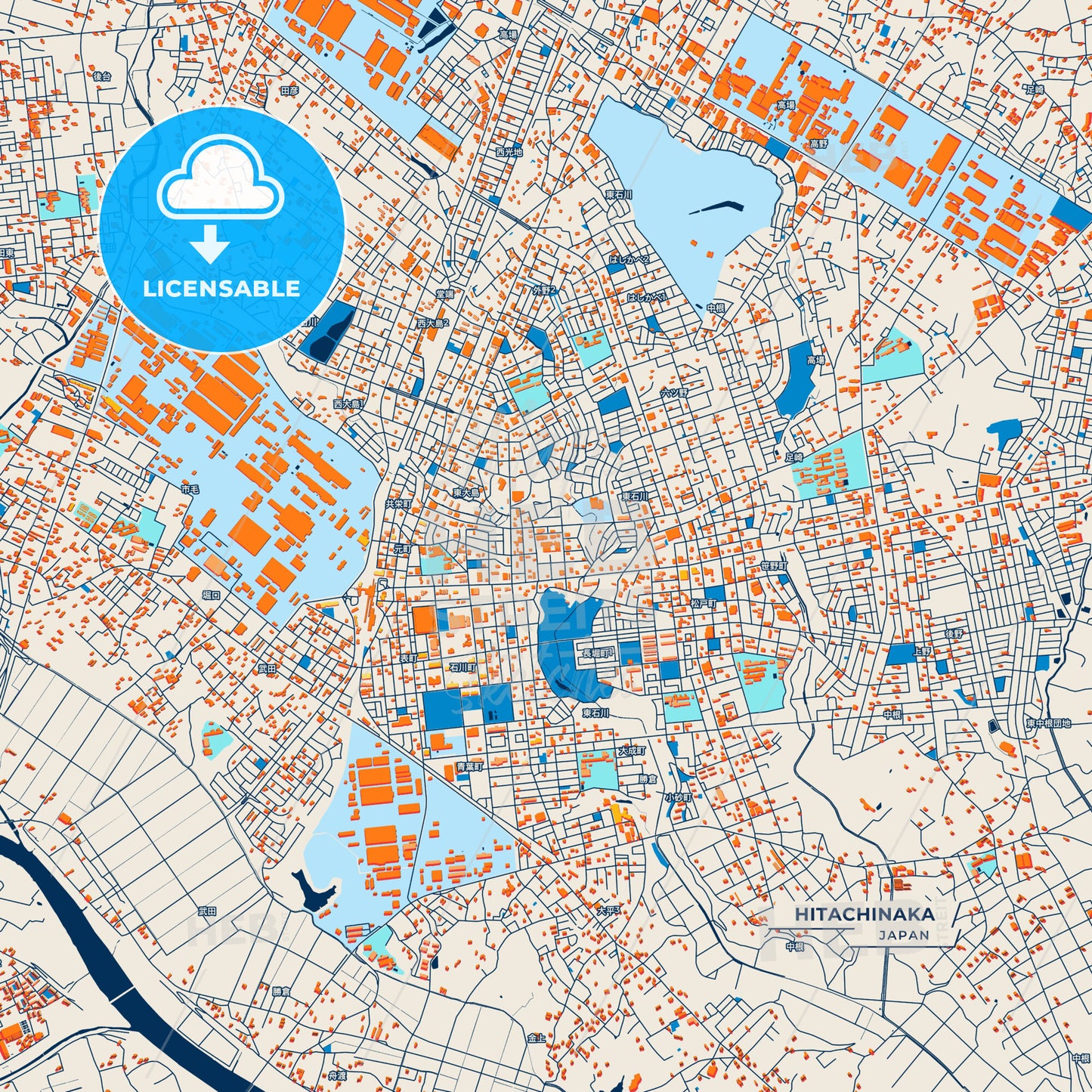 Canvas Print Template of Hitachinaka Street Map