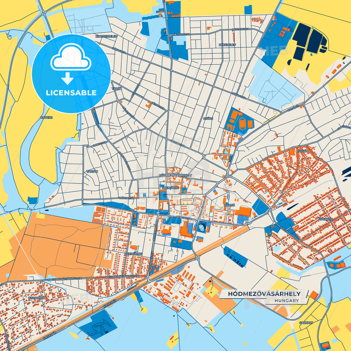 Canvas Print Template of Hódmezővásárhely Street Map