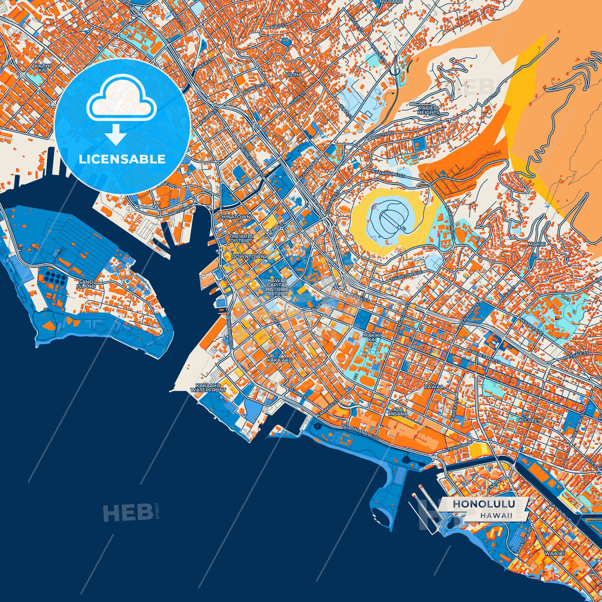 Canvas Print Template of Honolulu Street Map