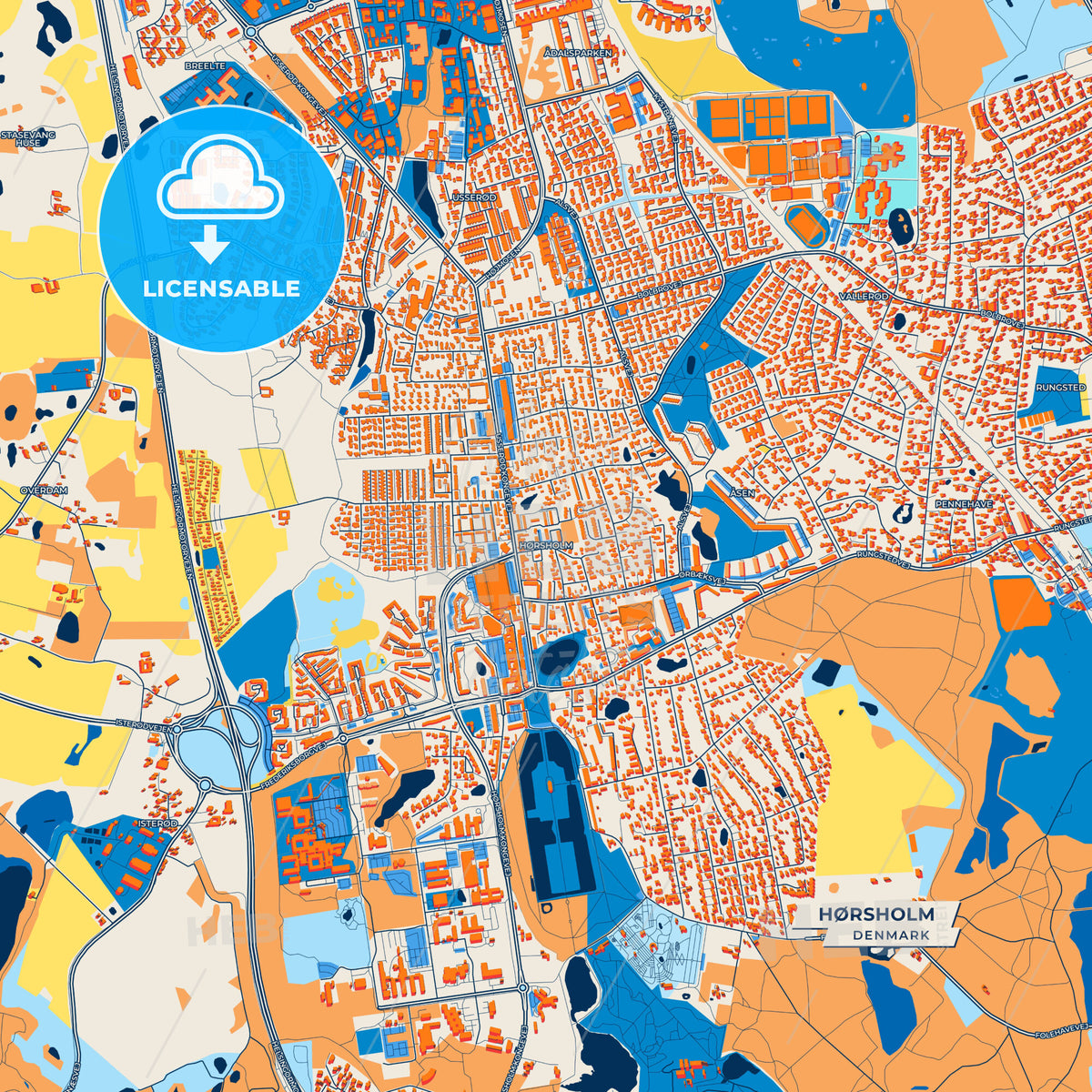Canvas Print Template of Hørsholm Street Map