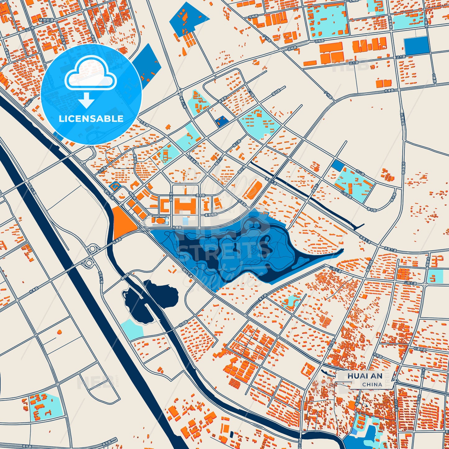 Canvas Print Template of Huai an Street Map