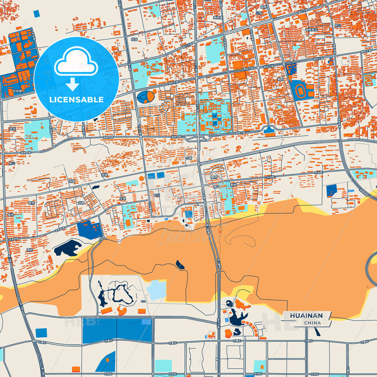 Canvas Print Template of Huainan Street Map