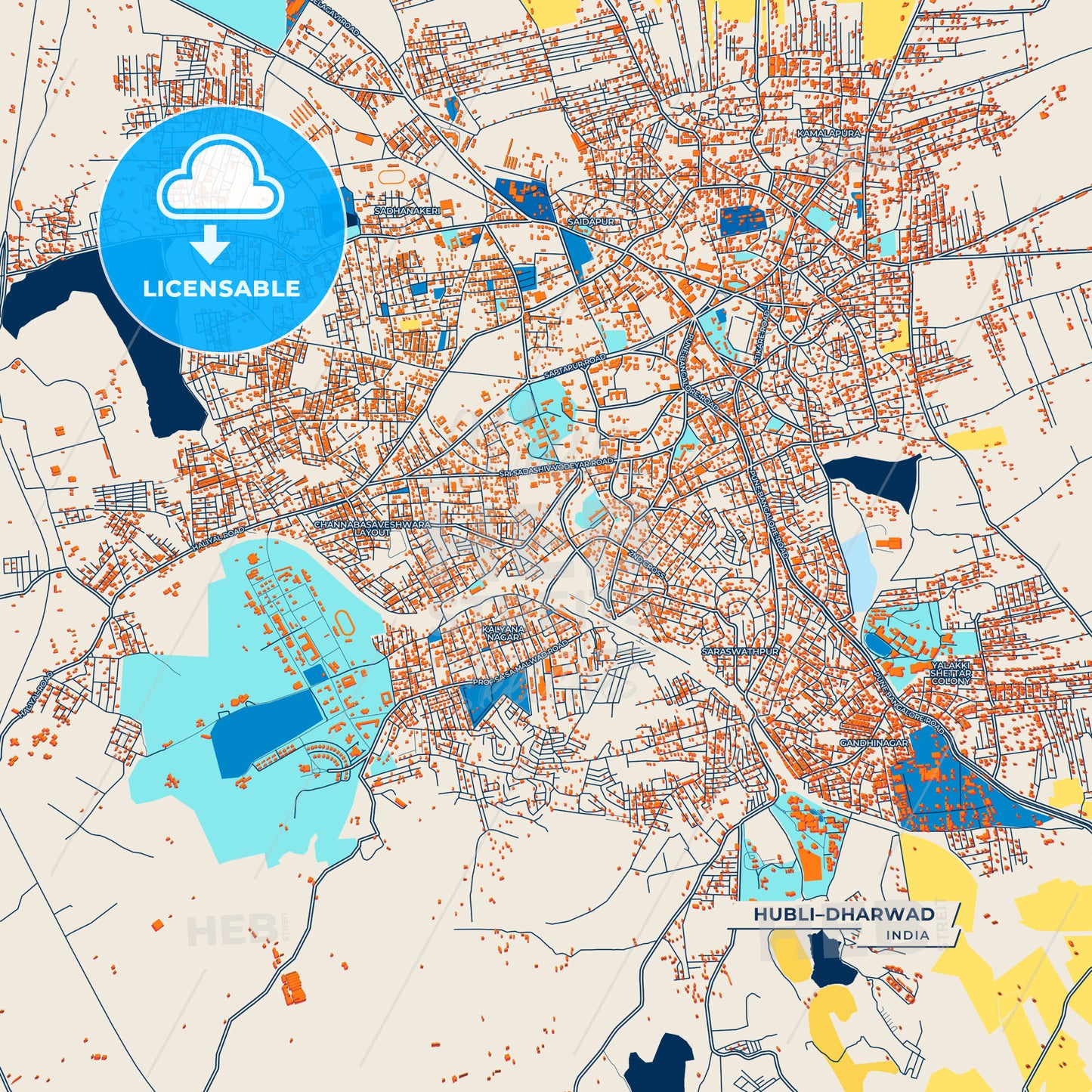 Canvas Print Template of Hubli–Dharwad Street Map