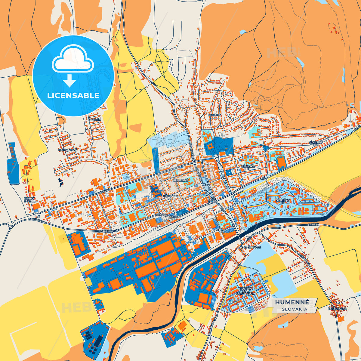 Canvas Print Template of Humenné Street Map