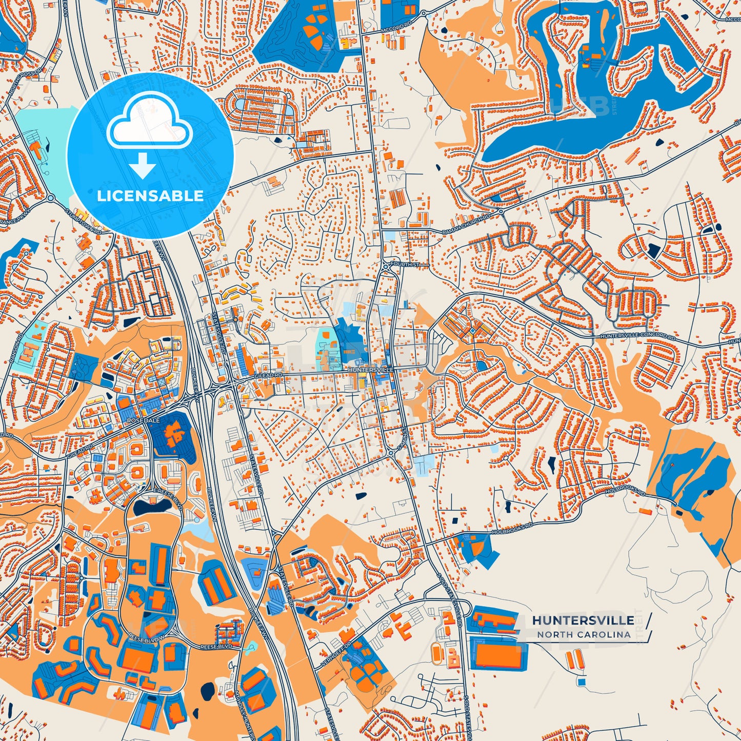 Canvas Print Template of Huntersville Street Map