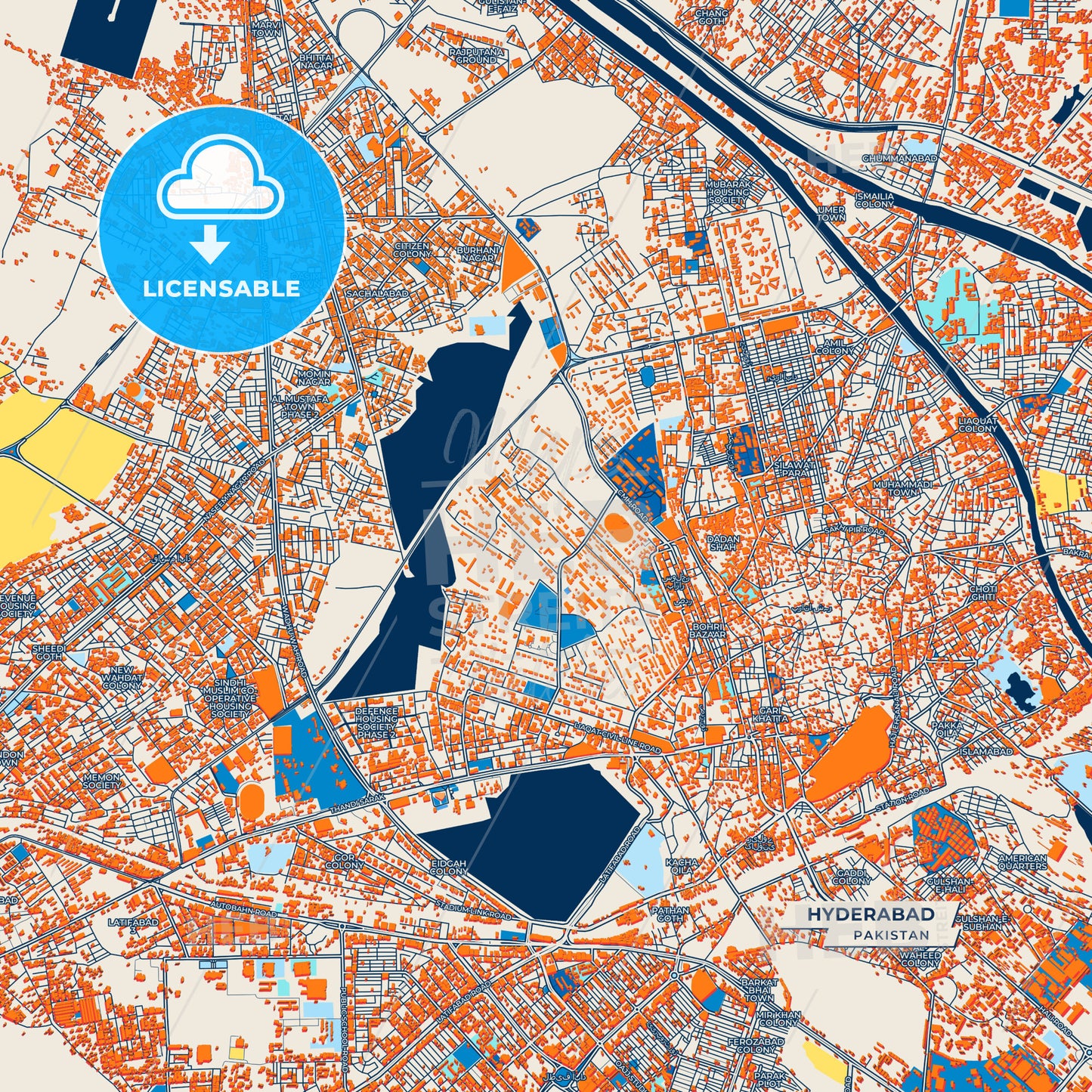 Canvas Print Template of Hyderabad Street Map