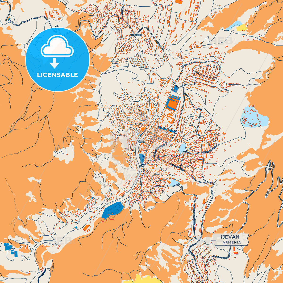 Canvas Print Template of Ijevan Street Map