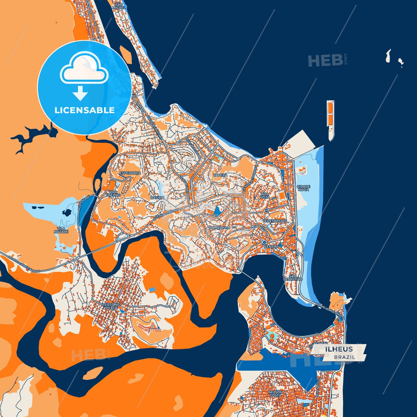 Canvas Print Template of Ilheus Street Map