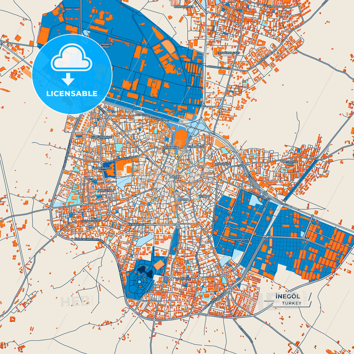 Canvas Print Template of İnegöl Street Map