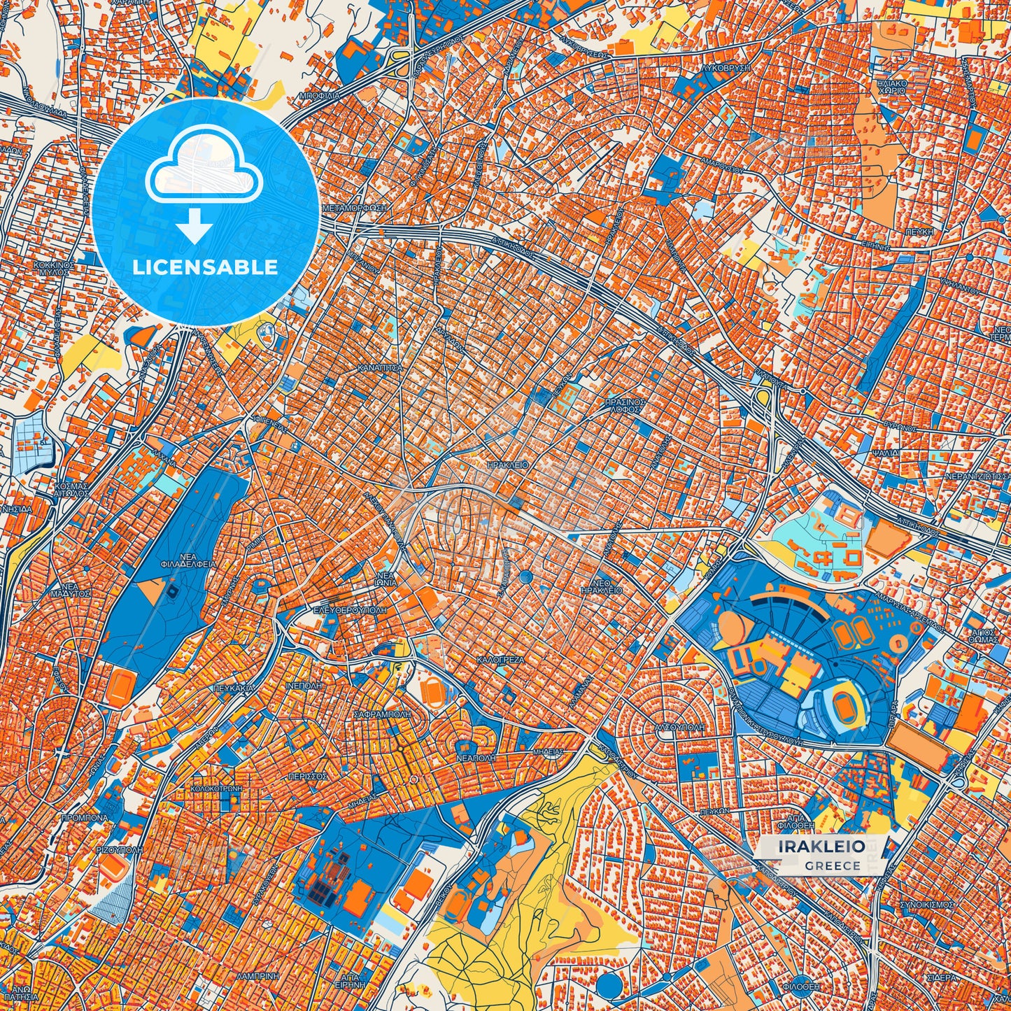 Canvas Print Template of Irakleio Street Map