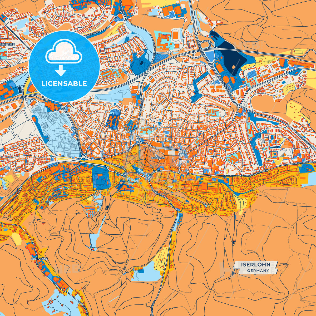 Canvas Print Template of Iserlohn Street Map