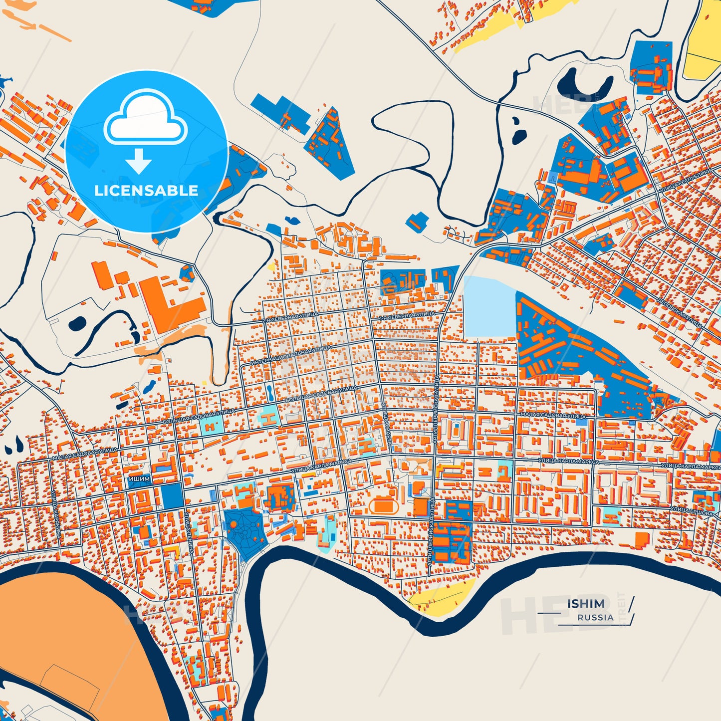 Canvas Print Template of Ishim Street Map