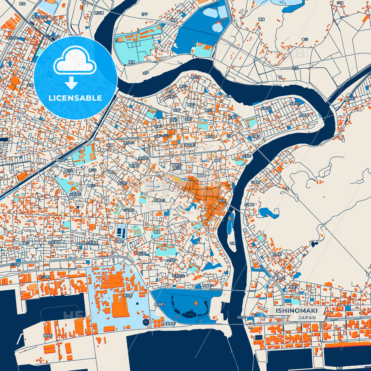 Canvas Print Template of Ishinomaki Street Map