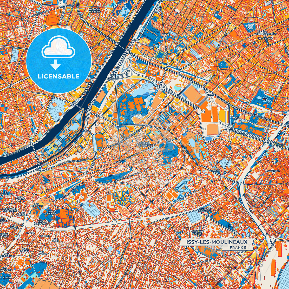 Canvas Print Template of Issy-les-Moulineaux Street Map