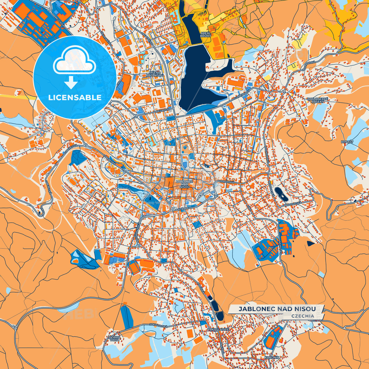 Canvas Print Template of Jablonec nad Nisou Street Map