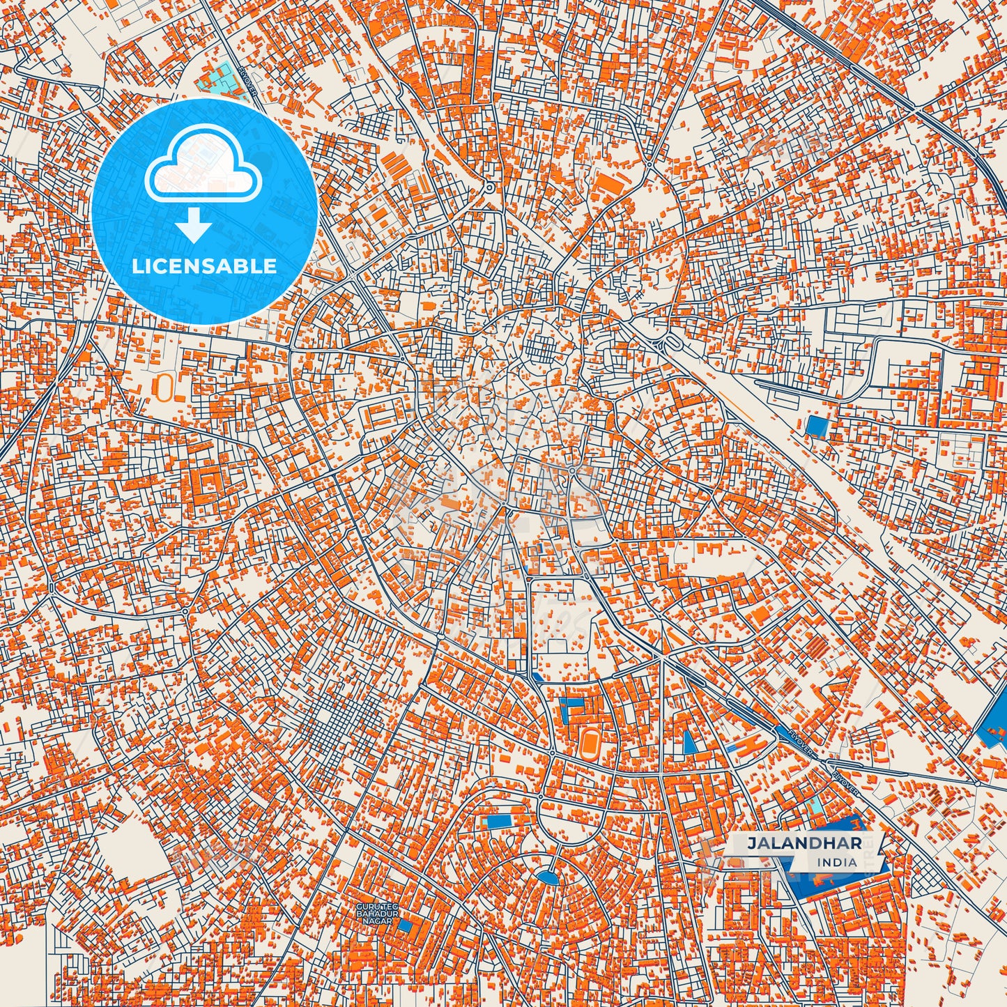 Canvas Print Template of Jalandhar Street Map